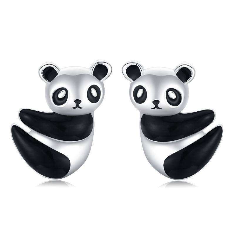 Sterling Silver Panda Stud Earrings-3