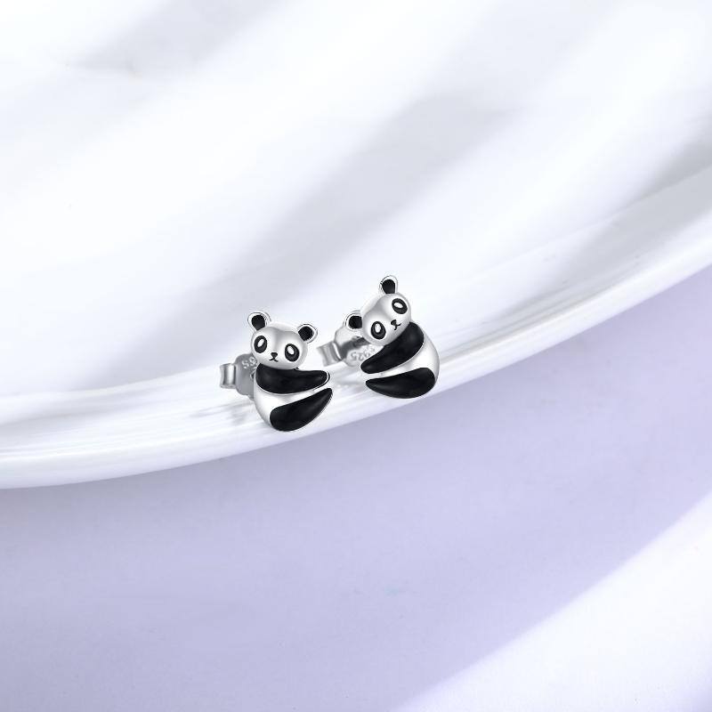 Sterling Silver Panda Stud Earrings-4