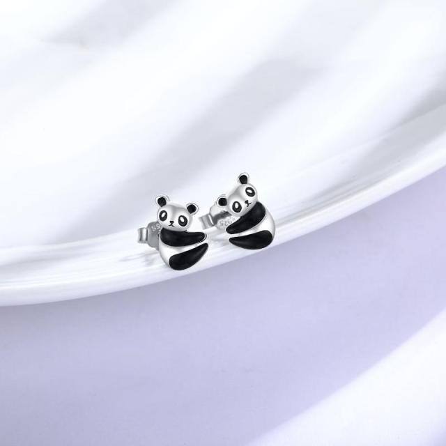 Orecchini a bottone panda in argento sterling-4