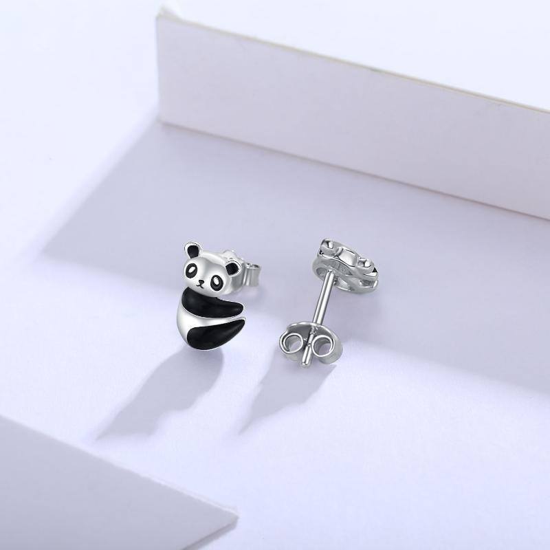 Sterling Silver Panda Stud Earrings-5