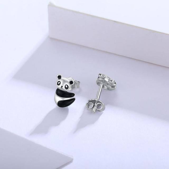 Orecchini a bottone panda in argento sterling-5