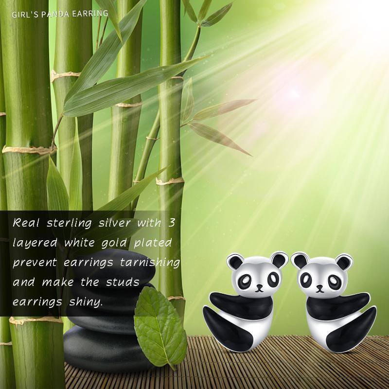 Sterling Silver Panda Stud Earrings-7