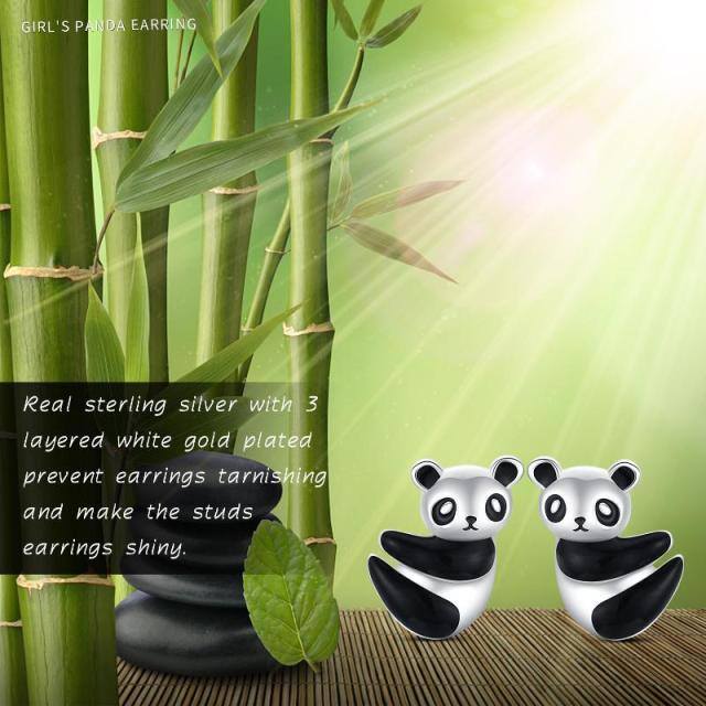 Sterling Silver Panda Stud Earrings-7