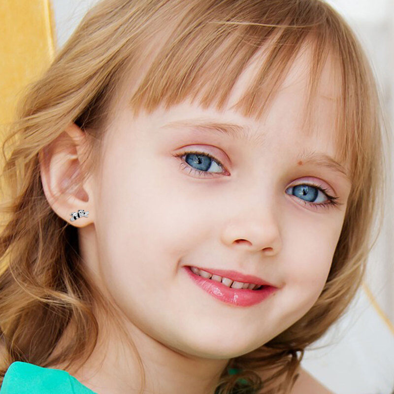 Sterling Silver Panda Stud Earrings-2