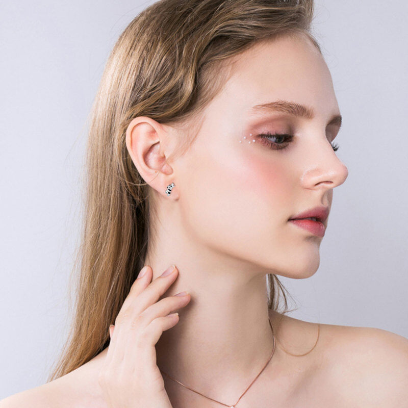 Sterling Silver Panda Stud Earrings-3