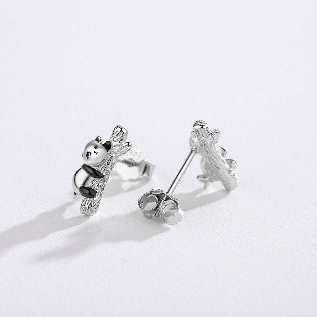 Orecchini a perno Panda in argento sterling-4