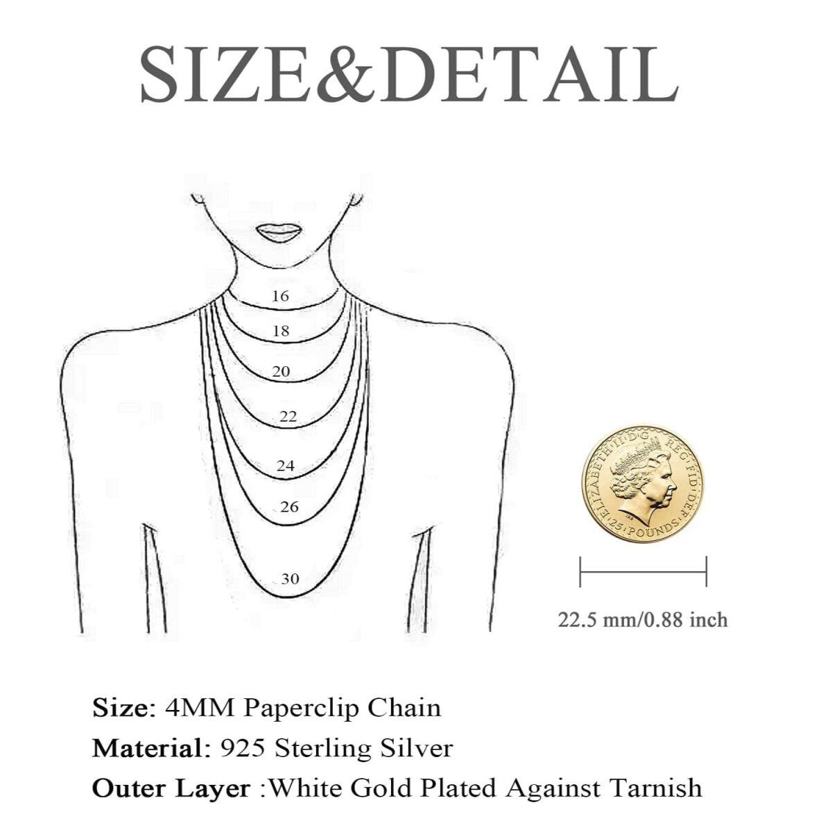 Sterling Silber Büroklammer Kette Halskette-4