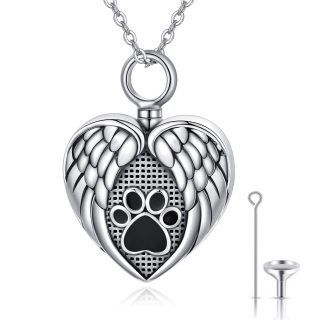 Sterling Silver Paw & Angel Wing With Heart Urn Necklace For Ashes For Unisex-31