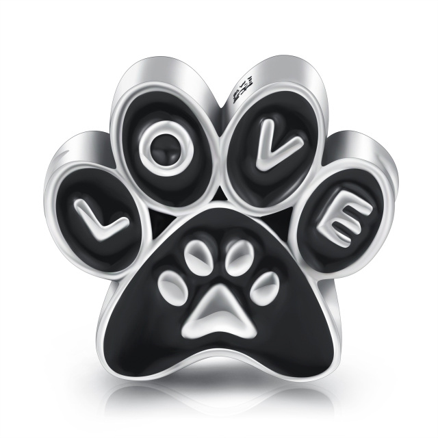 Sterling Silver Paw Bead Charm with Engraved Word-1