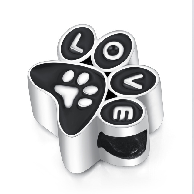 Sterling Silver Paw Bead Charm with Engraved Word-2