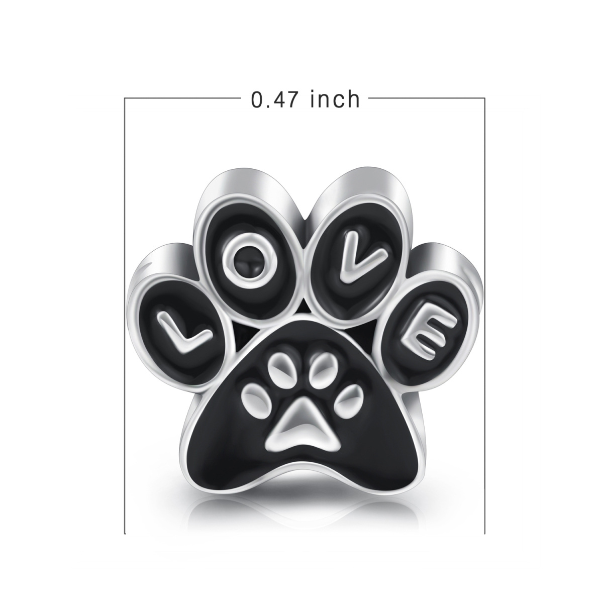 Sterling Silver Paw Bead Charm with Engraved Word-3