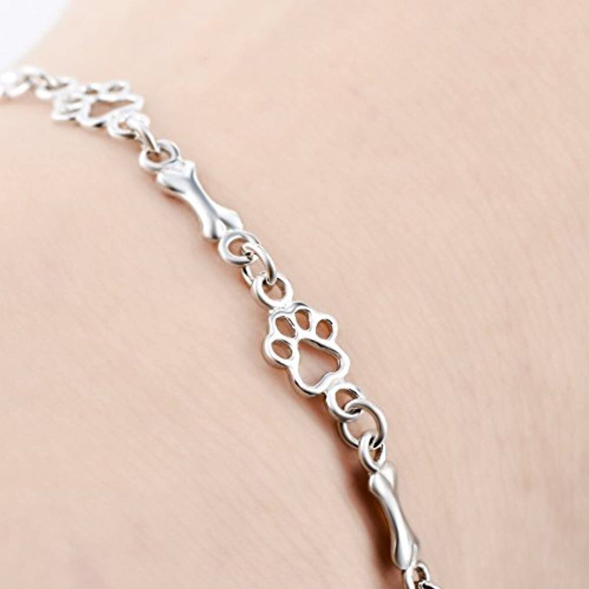 Sterling Silver Paw & Bone Chain Bracelet for women-2