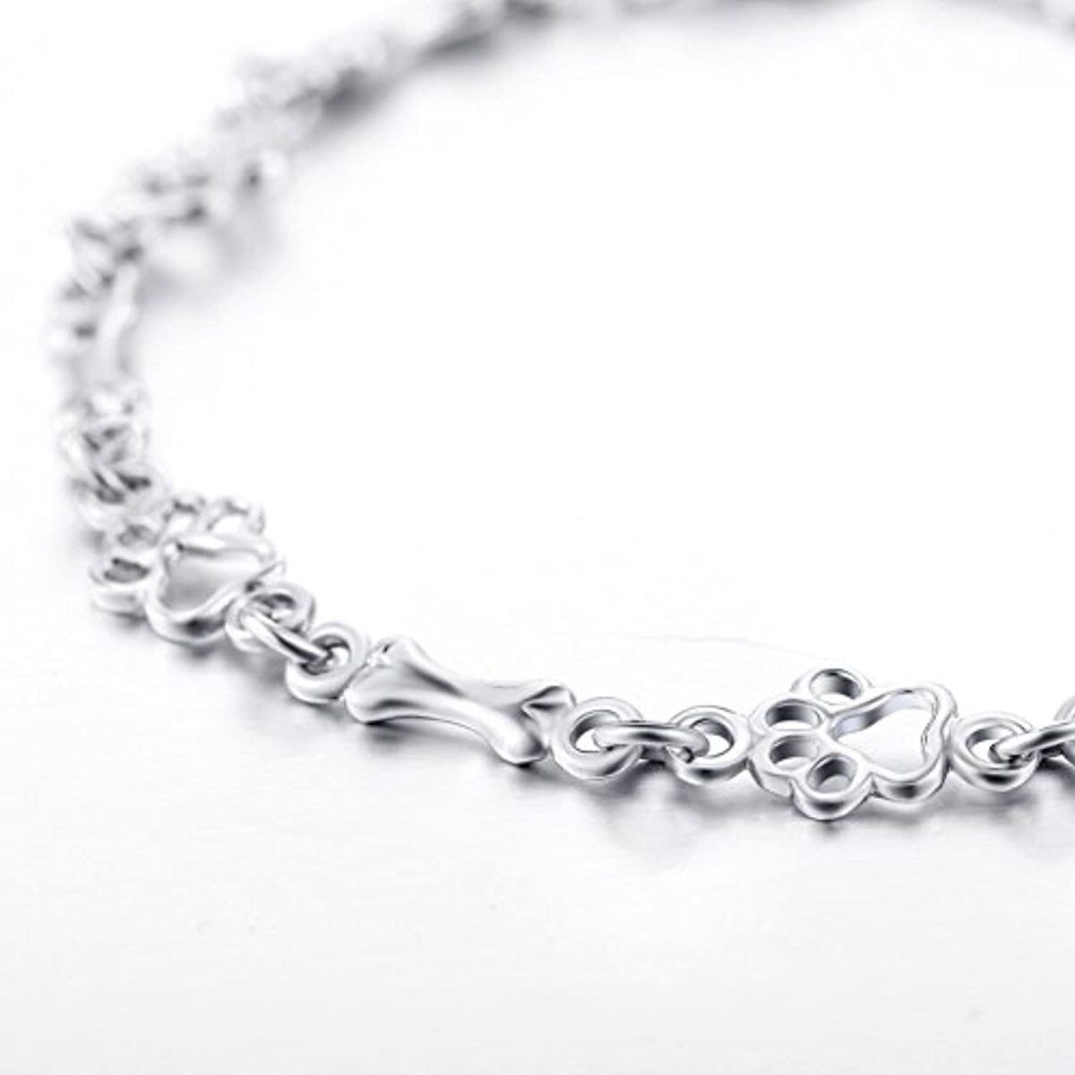 Sterling Silver Paw & Bone Chain Bracelet for women-4