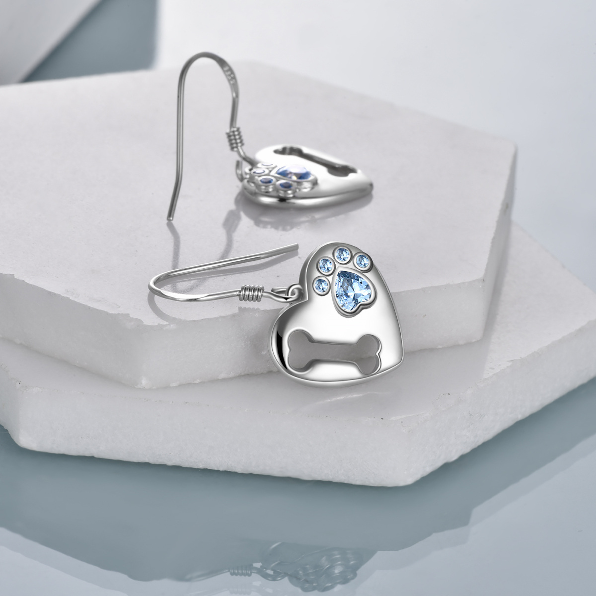 Boucles d'oreilles pendantes en argent sterling avec patte en forme de cœur et d'os en zircone cubique pour femme-3