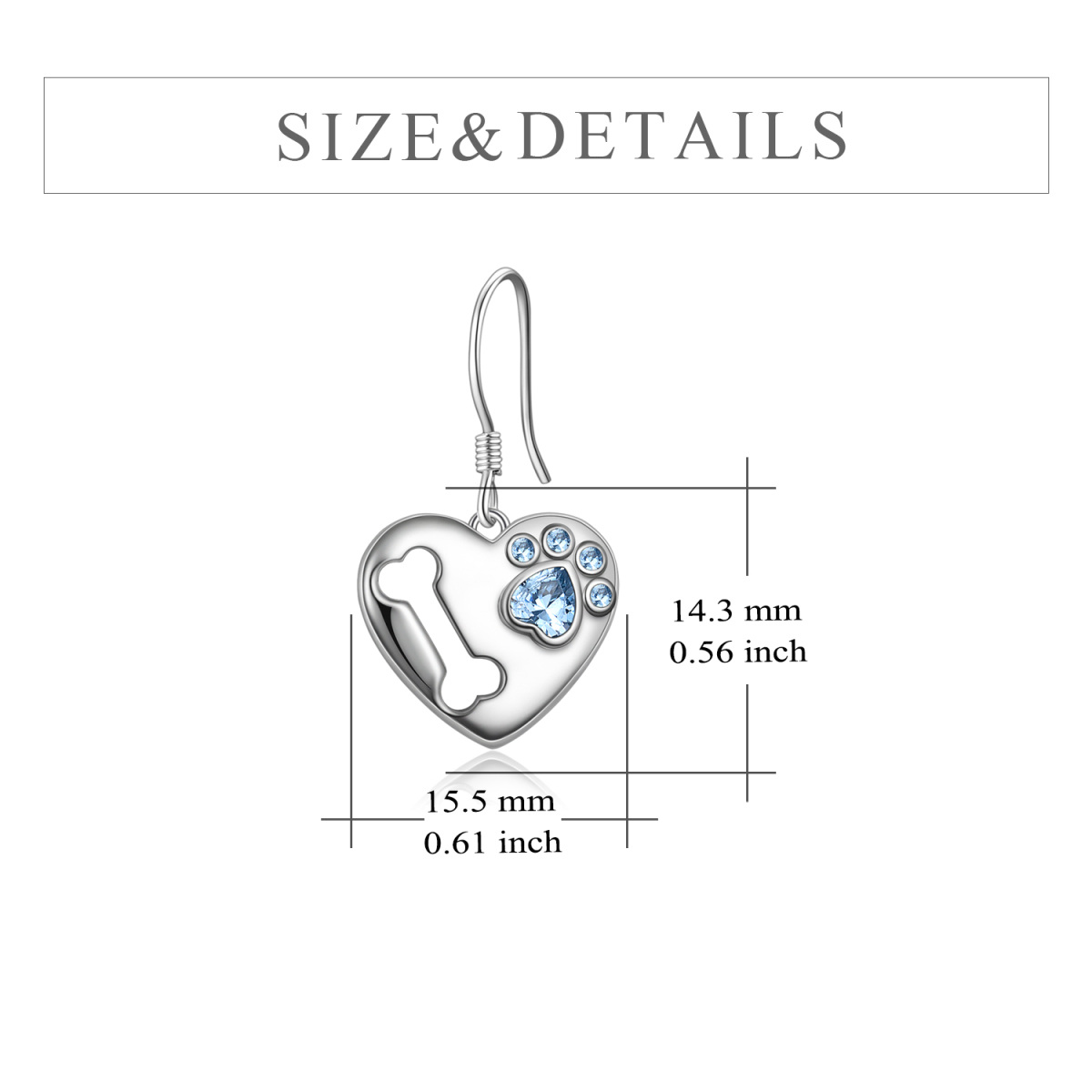 Orecchini pendenti da donna in argento sterling con zampa di zirconi cubici e cuore in osso-4