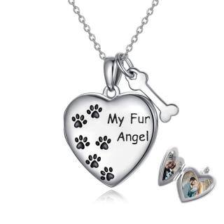 Sterling Silver Paw & Bone Heart Personalized Photo Locket Necklace-54