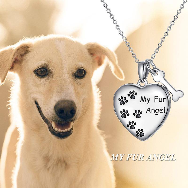 Sterling Silver Paw & Bone Heart Personalized Photo Locket Necklace-6