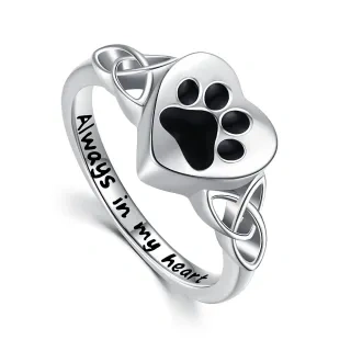 Sterling Silver Paw & Celtic Knot & Heart Ring with Engraved Word-5