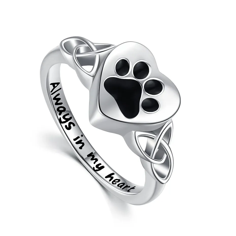 Sterling Silber Pfote Keltischer Knoten Herz Ring mit eingraviertem Wort-2