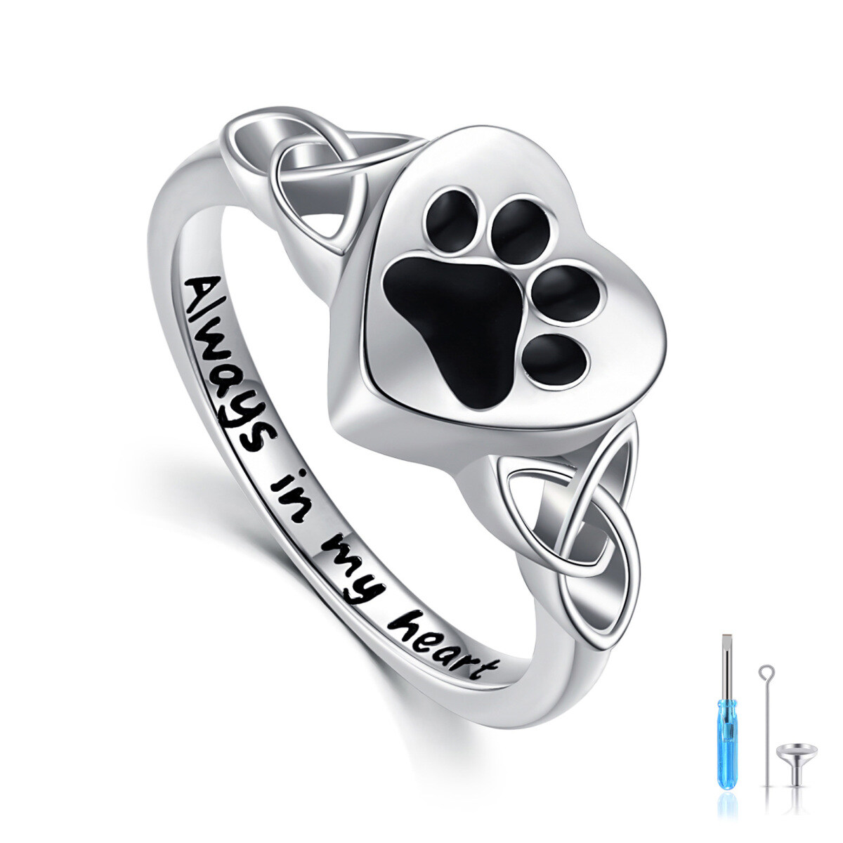 Sterling Silver Paw Heart With Celtic Knot Urn Ring For Ashes-1