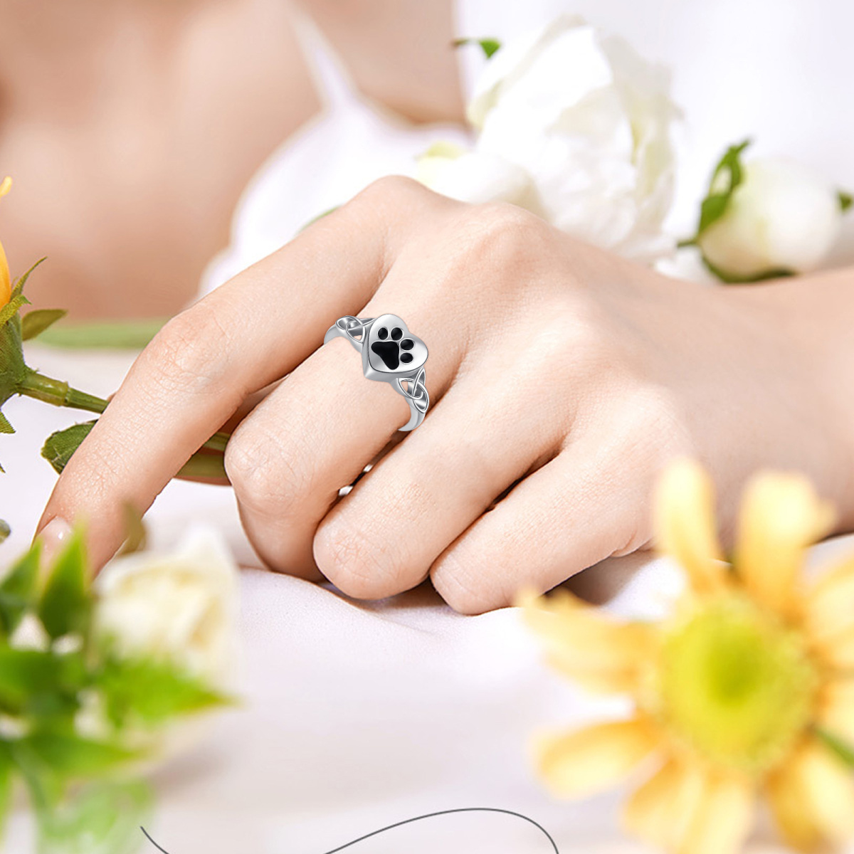 Sterling Silver Paw Heart With Celtic Knot Urn Ring For Ashes-3