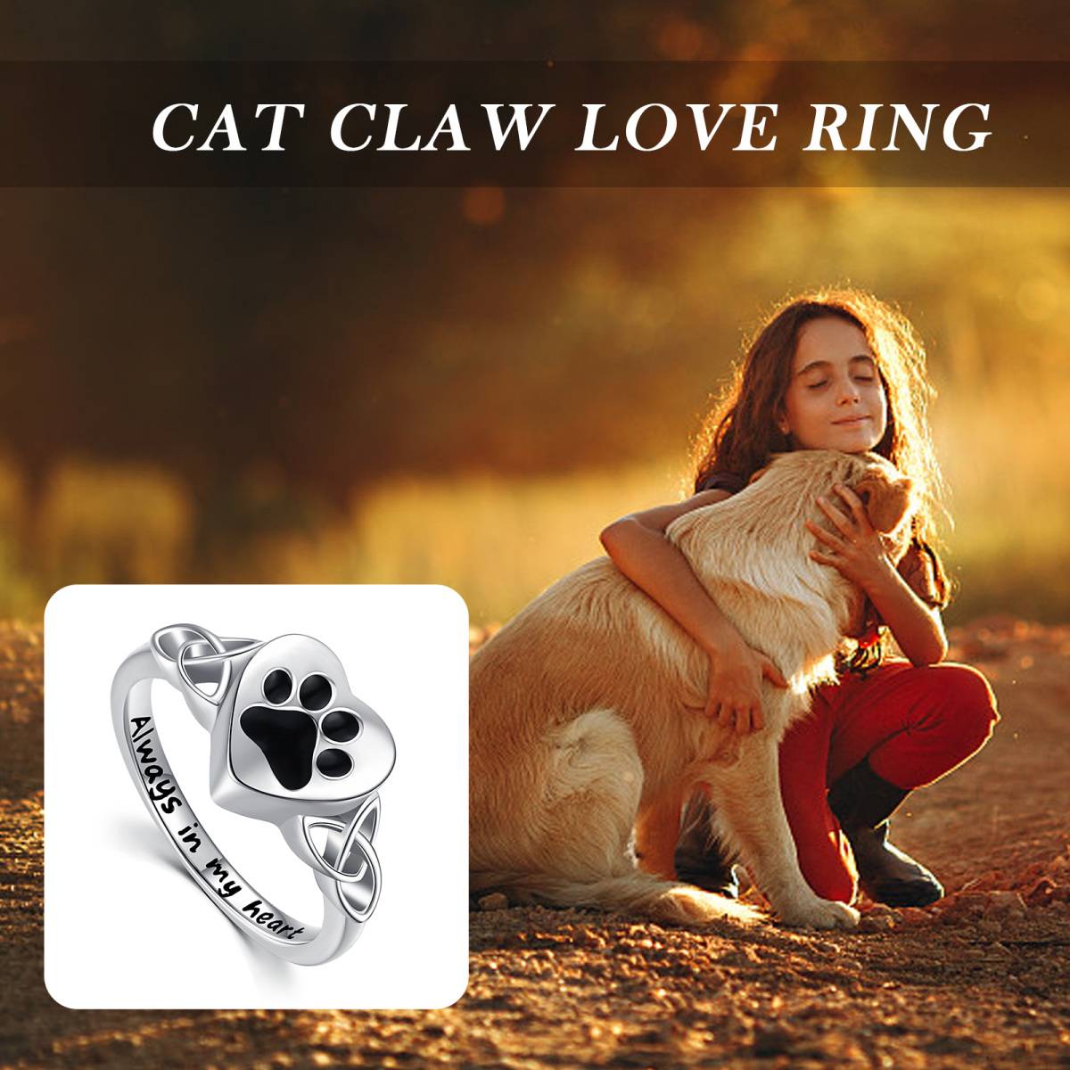 Sterling Silver Paw Heart With Celtic Knot Urn Ring For Ashes-5