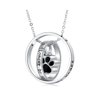 Sterling Silver Paw & Circle Urn Necklace for Ashes with Engraved Word-39