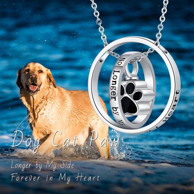 Sterling Silver Paw & Circle Urn Necklace for Ashes with Engraved Word-3