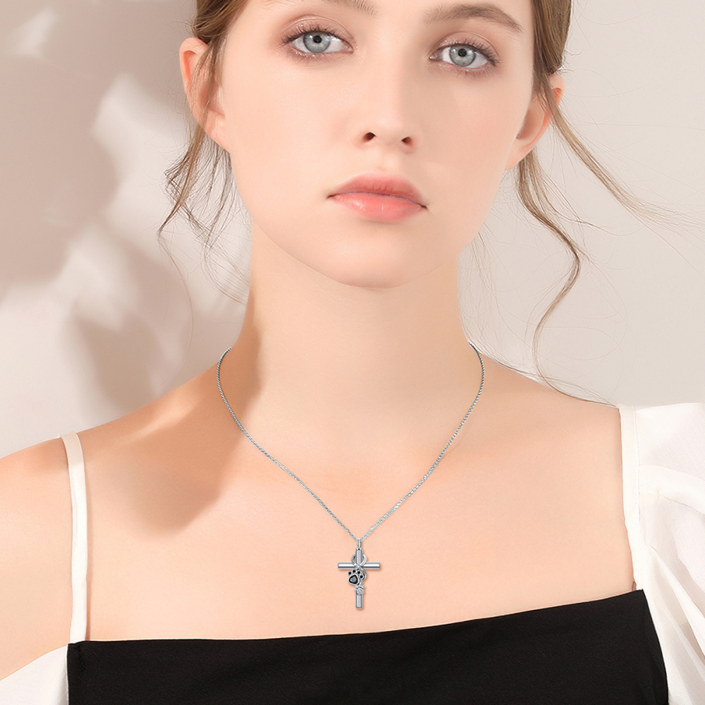 Sterling Silver Cubic Zirconia Cross With Infinity Symbol With Paw Urn Necklace For Ashes With Engraved Word For Women-2