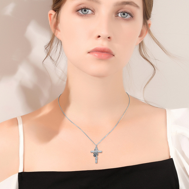 Collier d'urne pour cendres avec mot gravé en argent Cubic Zirconia Paw & Cross & Infinity-2