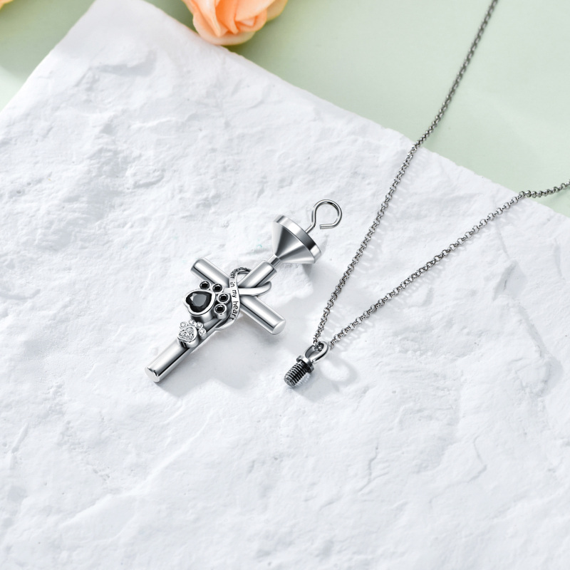 Sterling Silver Cubic Zirconia Cross With Infinity Symbol With Paw Urn Necklace For Ashes With Engraved Word For Women-4