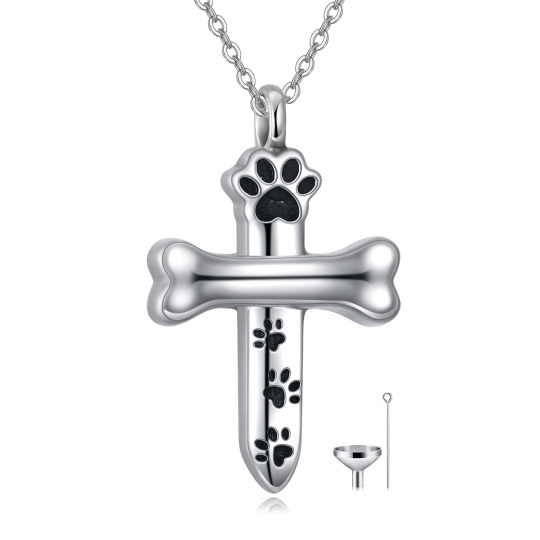 Collier Urne en argent sterling avec mot gravé Paw & Cross