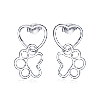 Sterling Silver Paw & Heart Drop Earrings-51