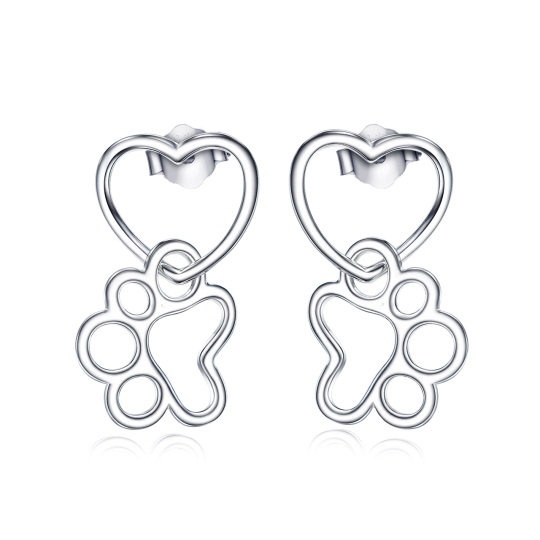 Sterling Silver Paw & Heart Drop Earrings