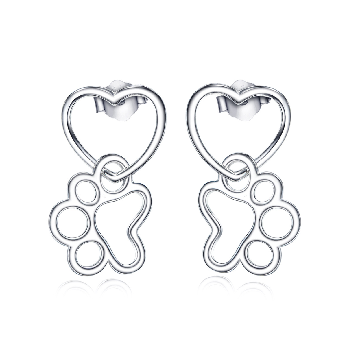 Pendants d'oreilles en argent Sterling Paw & Heart-1