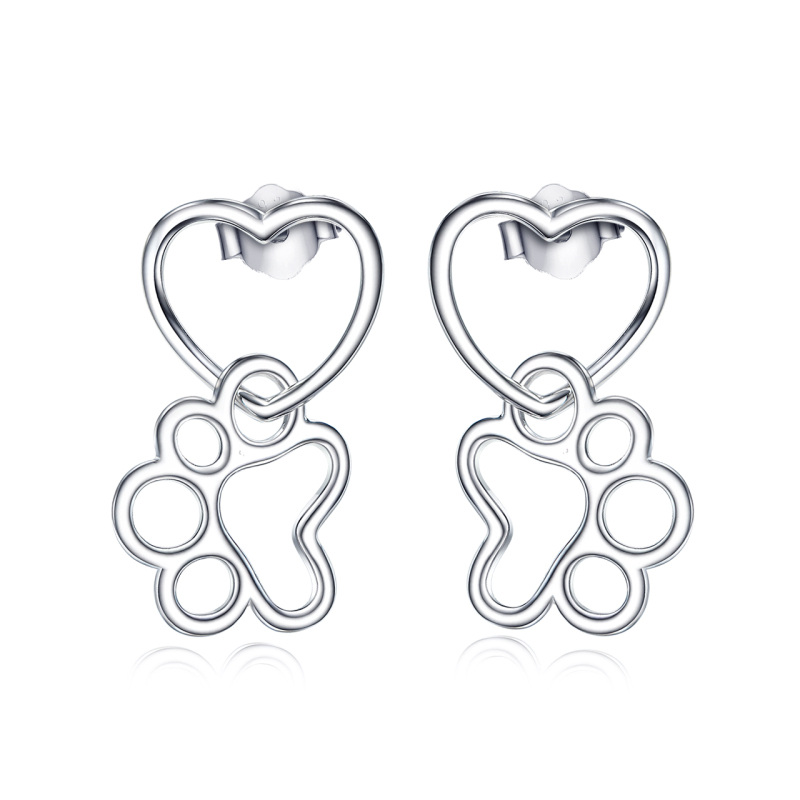 Sterling Silver Paw & Heart Drop Earrings-23