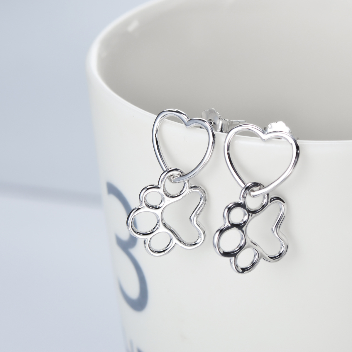 Sterling Silver Paw & Heart Drop Earrings-2