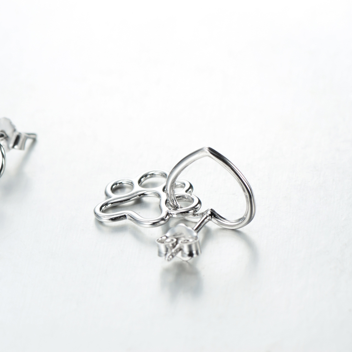 Pendants d'oreilles en argent Sterling Paw & Heart-3