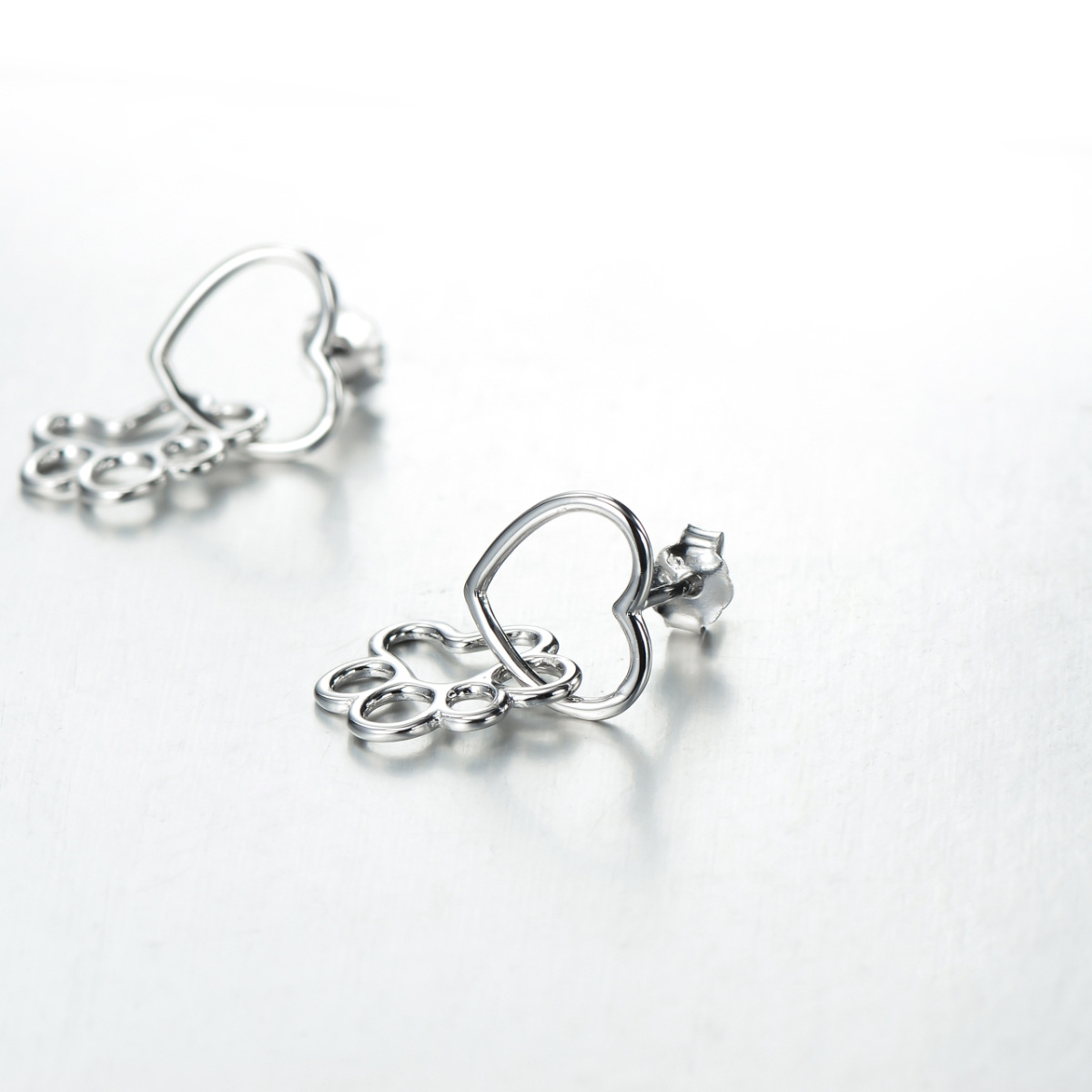 Pendants d'oreilles en argent Sterling Paw & Heart-4