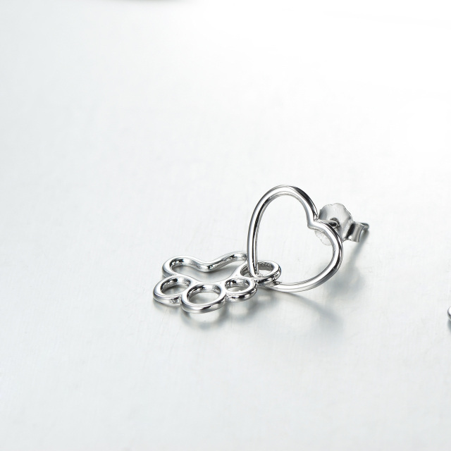 Sterling Silver Paw & Heart Drop Earrings-5