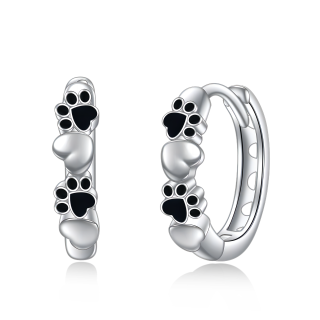 Sterling Silver Paw & Heart Hoop Earrings-18