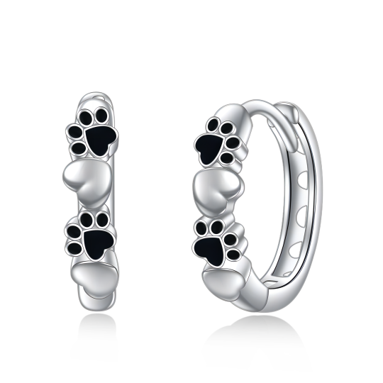 Sterling Silver Paw & Heart Hoop Earrings