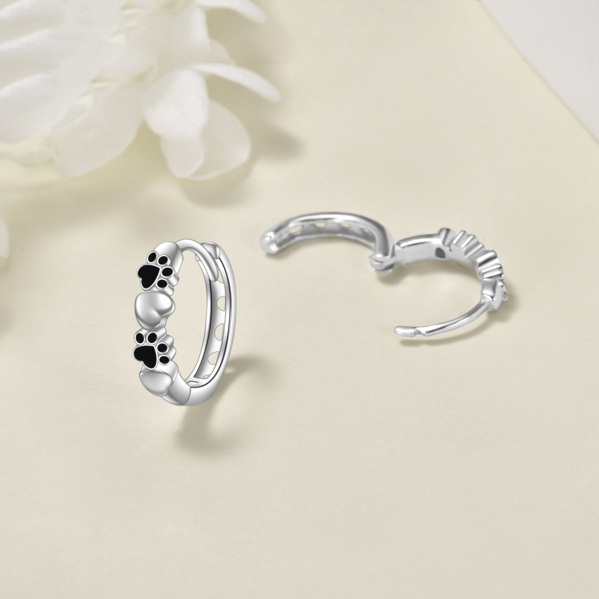 Sterling Silver Paw & Heart Hoop Earrings-3