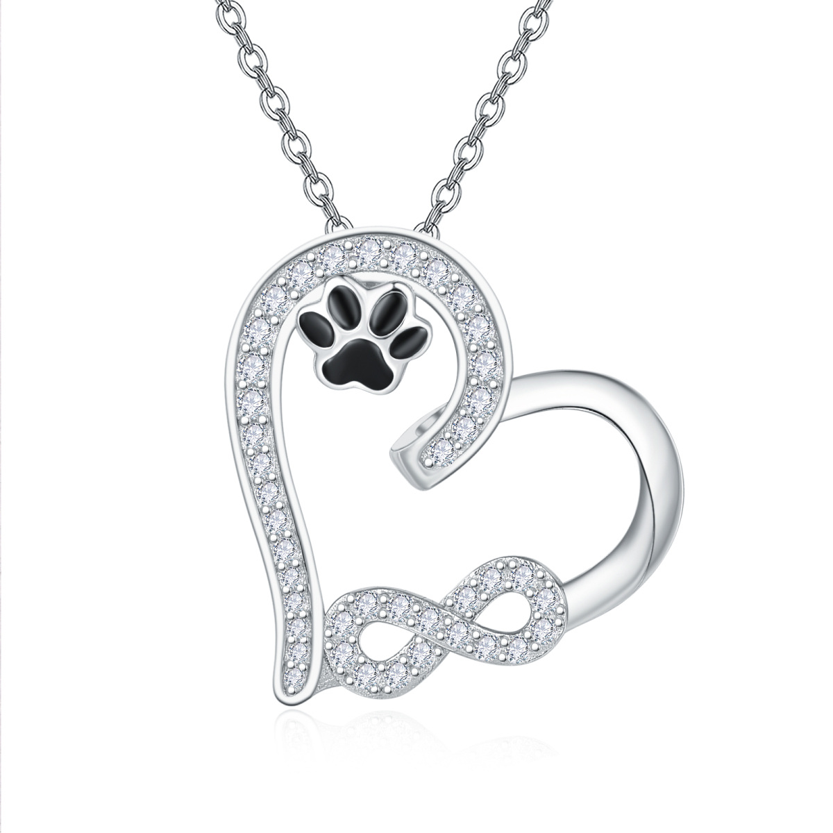 Sterling Silver Cubic Zirconia Paw Heart And Infinity Symbol Pendant Necklace For Women-1