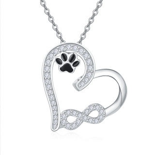 Sterling Silver Cubic Zirconia Paw Heart And Infinity Symbol Pendant Necklace For Women-33