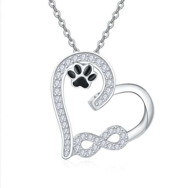 Sterling Silver Cubic Zirconia Paw & Heart & Infinity Symbol Pendant Necklace-3