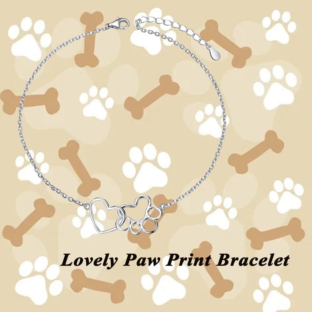 Sterling Silver Paw & Heart Charm Bracelet-5