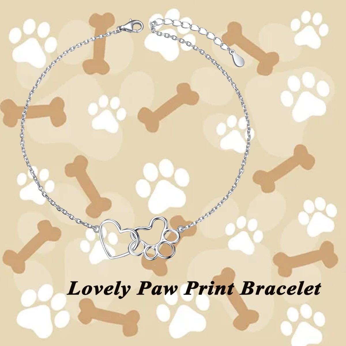 Sterling Silver Paw & Heart Pendant Bracelet-5