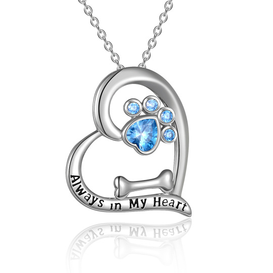 Sterling Silver Cubic Zirconia Paw & Heart Pendant Necklace