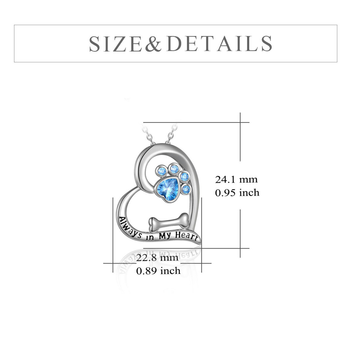 Sterling Silber Cubic Zirkonia Pfote & Herz-Anhänger Halskette-5